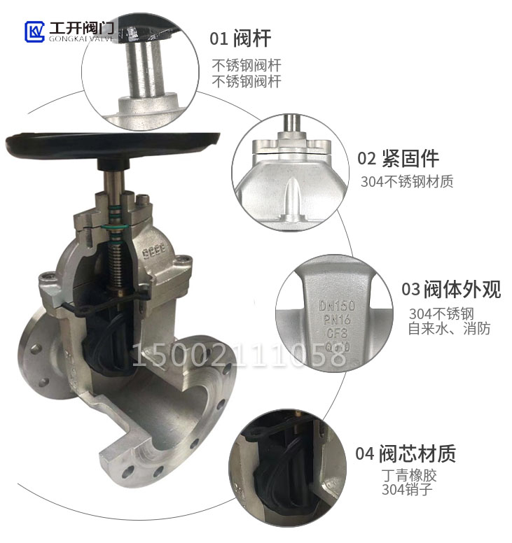 不銹鋼暗桿閘閥Z41X-16P解剖內(nèi)部結(jié)構(gòu)圖