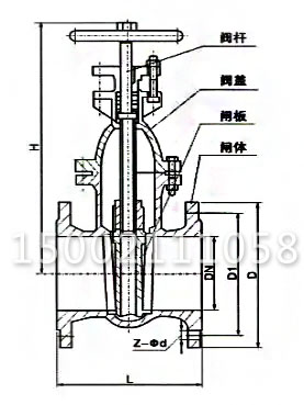 Z45T-16Q防護(hù)閘閥結(jié)構(gòu)圖