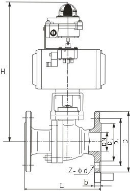 氣動(dòng)球閥Q641F結(jié)構(gòu)尺寸