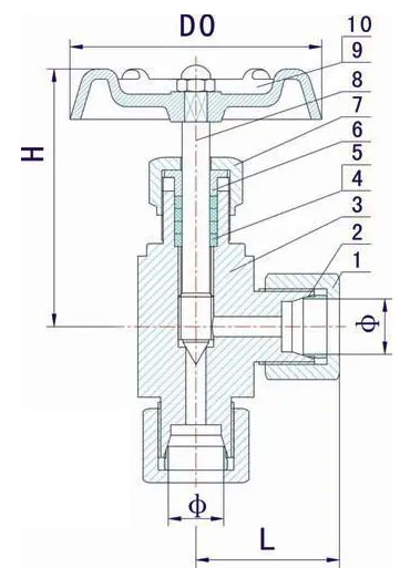 J94W卡套角式針型閥結構尺寸